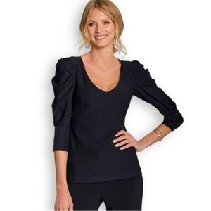 Boston Proper Puff Sleeve Top S Black Blouse Shirt Travel Minimalist